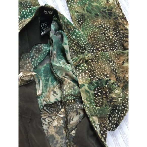 Paige Mid-Rise Women's Size 4 Brown Green Silk Animal Print Straight Leg Pants - Picture 10 of 10